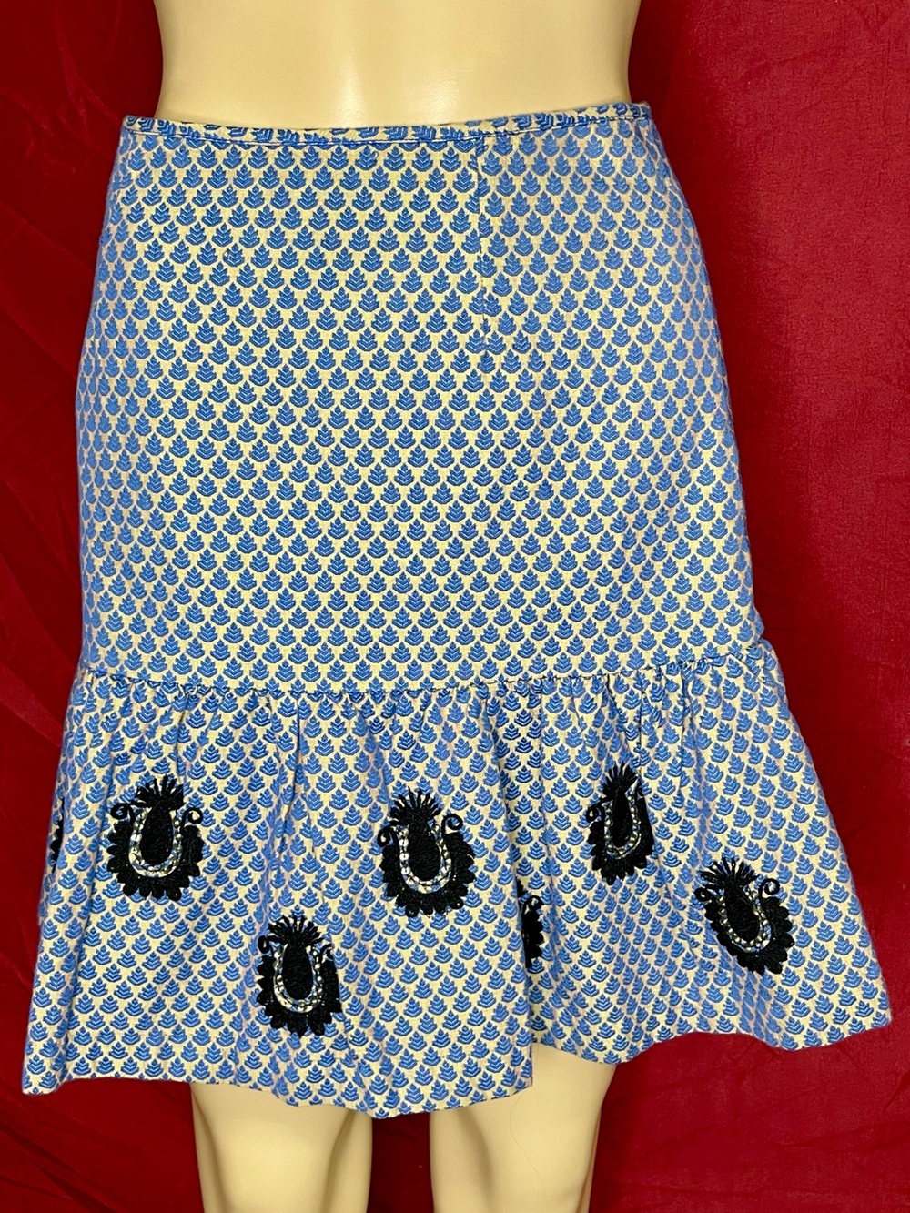 Leifsdottir For Anthropologie Embroidered Jacquard Mini Skirt Size 0
